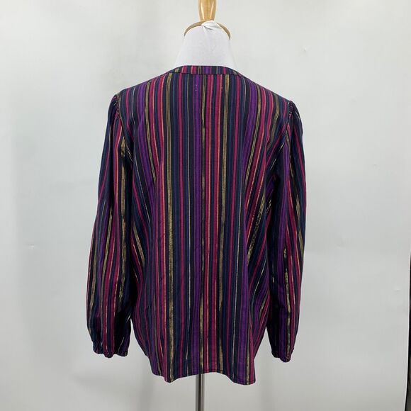 Marine Layer Top Womens L Large Navy Gold Jamie Banded Collar Metallic Striped - Picture 6 of 15